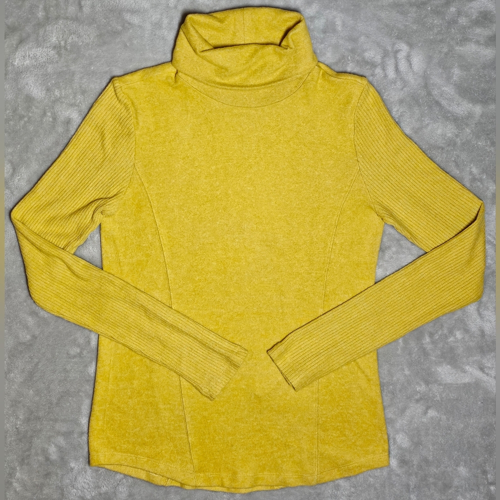 Saturday Sunday Anthropologie Long Sleeve Turtle Neck Ribbed Sleeves Size S Gold